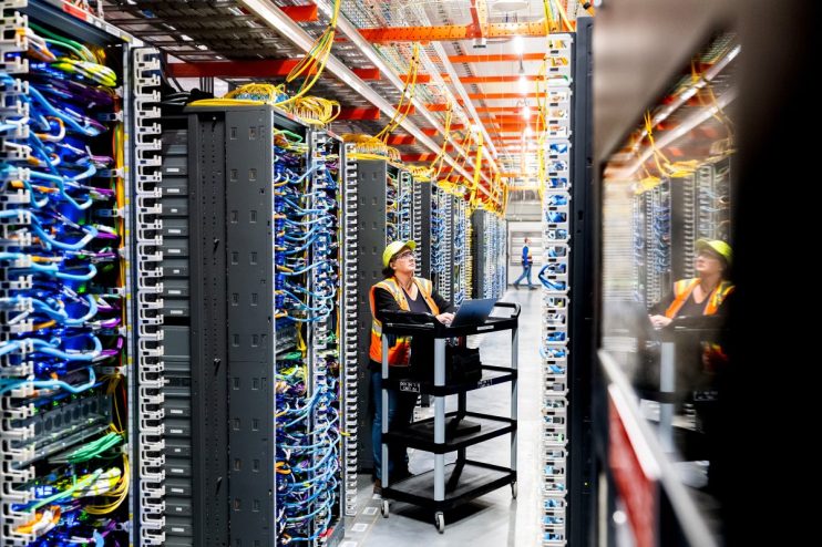 AWS data centre exterior with modern architecture and advanced infrastructure in a business news context