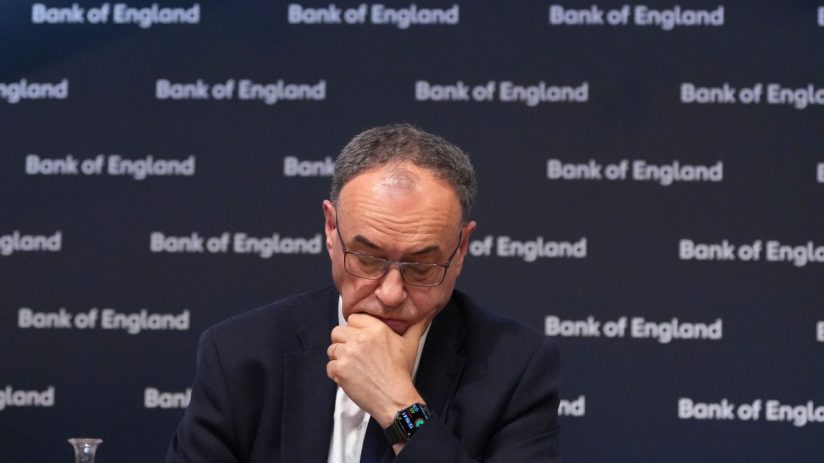 Andrew Bailey, Bank of England governor, discusses economic policy during a press conference at the central bank headquart...