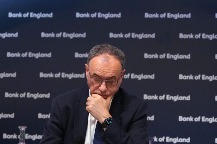 Andrew Bailey, Bank of England governor, discusses economic policy during a press conference at the central bank headquart...