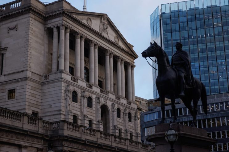 Bank of England headquarters in 2025, showcasing modern architecture and iconic London skyline in the background.