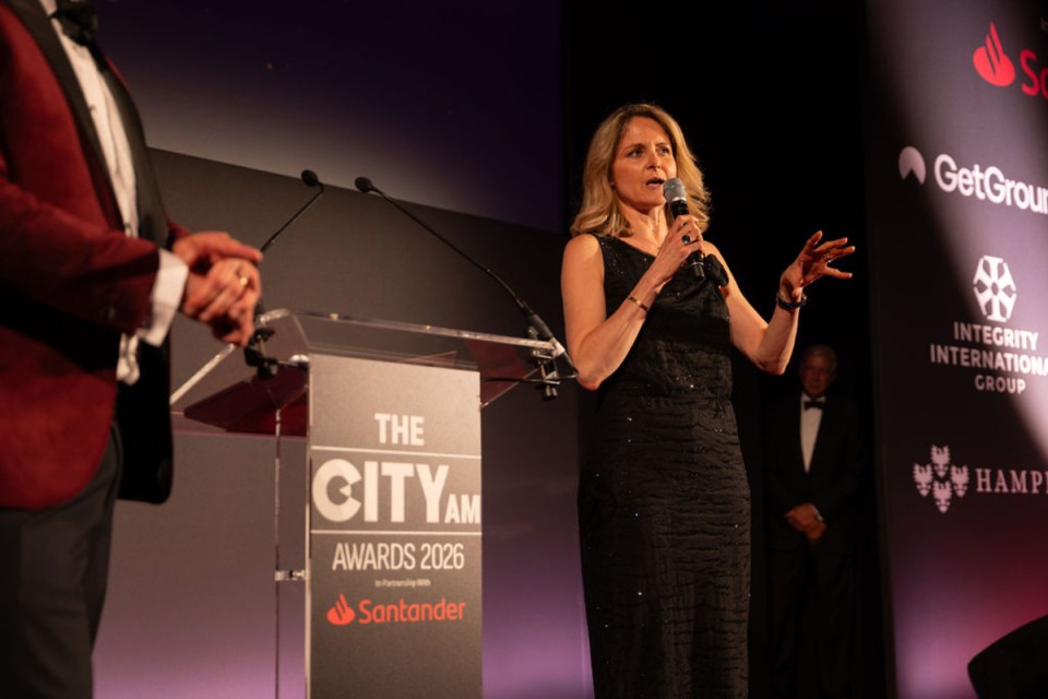 CityAM Awards 2026 ceremony showcasing business leaders and award recipients in formal attire at a prestigious London venue