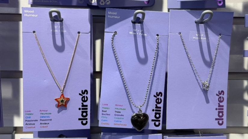 Claires Accessories storefront showcasing vibrant jewelry and fashion items in a bustling shopping district.