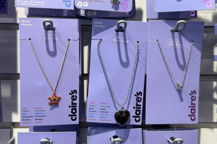 Claires Accessories storefront showcasing vibrant jewelry and fashion items in a bustling shopping district.