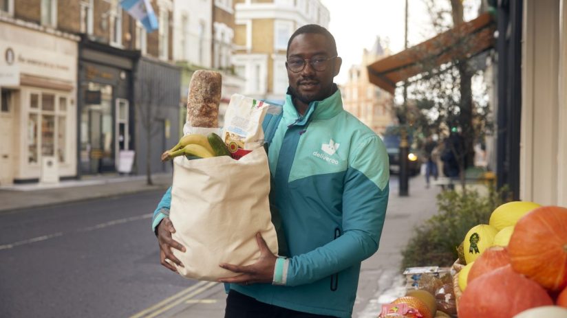 Deliveroo grocery delivery service showcasing fresh produce and packaged goods for convenient online shopping experience