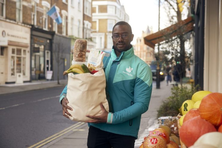 Deliveroo grocery delivery service showcasing fresh produce and packaged goods for convenient online shopping experience