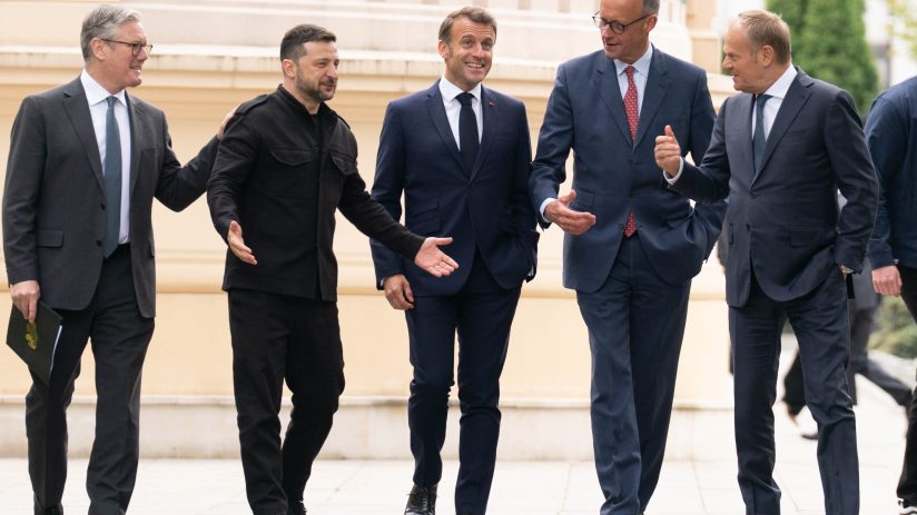 European leaders discussing strategic partnerships at a summit in Brussels, featuring key figures in formal attire