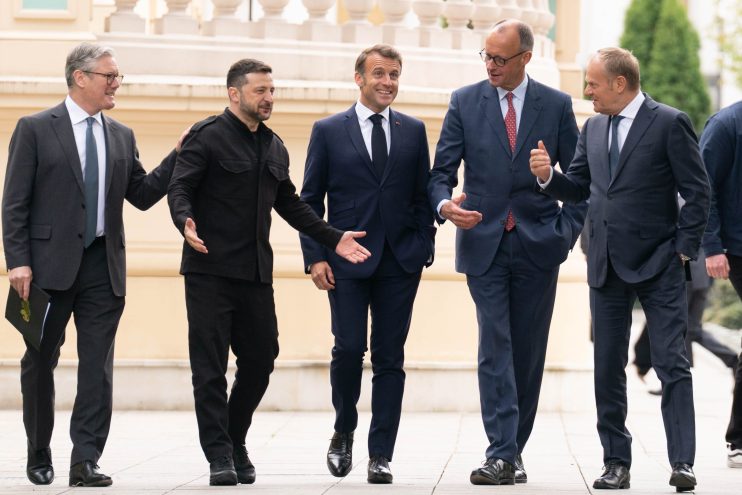 European leaders discussing strategic partnerships at a summit in Brussels, featuring key figures in formal attire