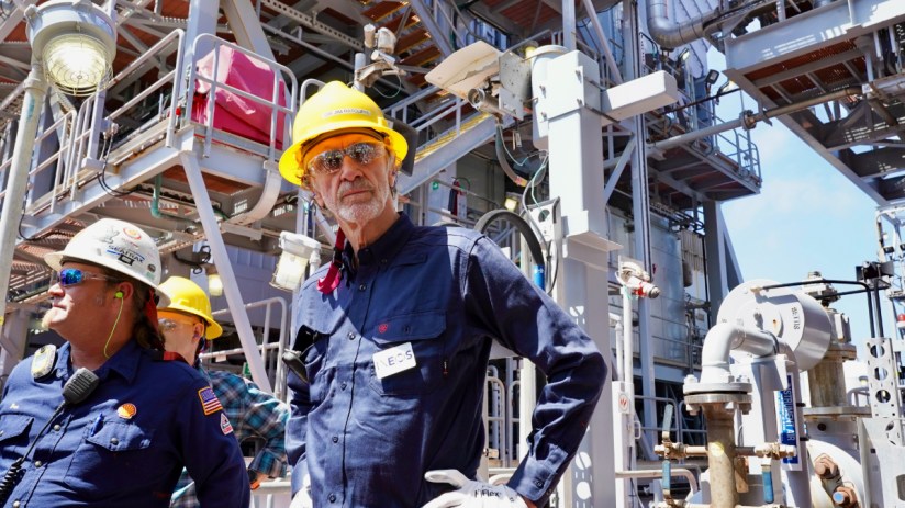 Jim Ratcliffes Ineos operations at an offshore oil rig, showcasing industrial equipment and maritime environment.