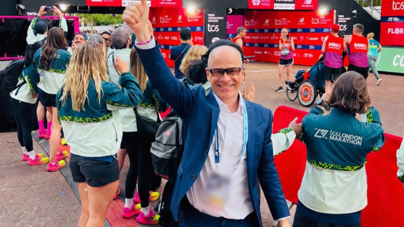 London Marathon Events CEO Hugh Brasher at a press event discussing plans for the 2026 marathon in London.