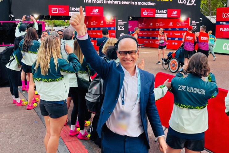 London Marathon Events CEO Hugh Brasher at a press event discussing plans for the 2026 marathon in London.