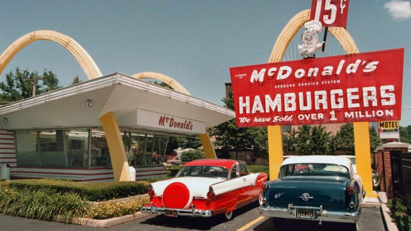 Historic McDonalds first franchise location showcasing vintage signage and classic architecture