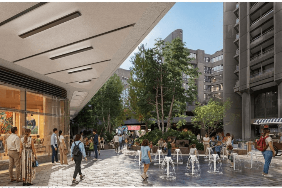 Silk Street urban landscape showcasing modern architecture and bustling pedestrian activity in a vibrant city setting