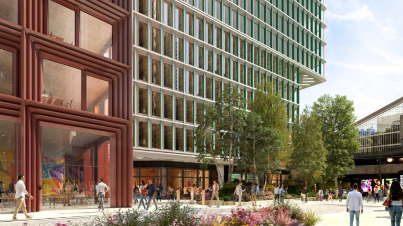 Busy Silk Street in Londons financial district bustling with business professionals and iconic city architecture