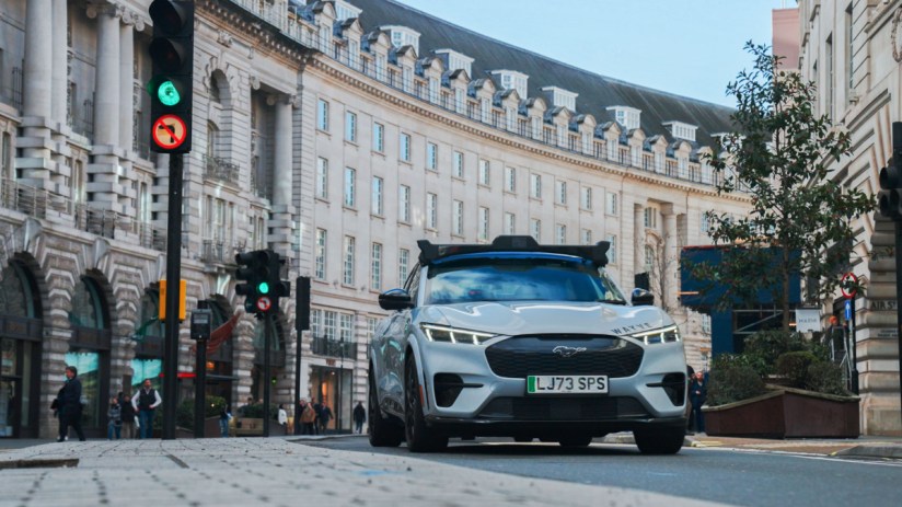 Wayve autonomous car navigating Regent Street, showcasing cutting-edge self-driving technology in an urban environment
