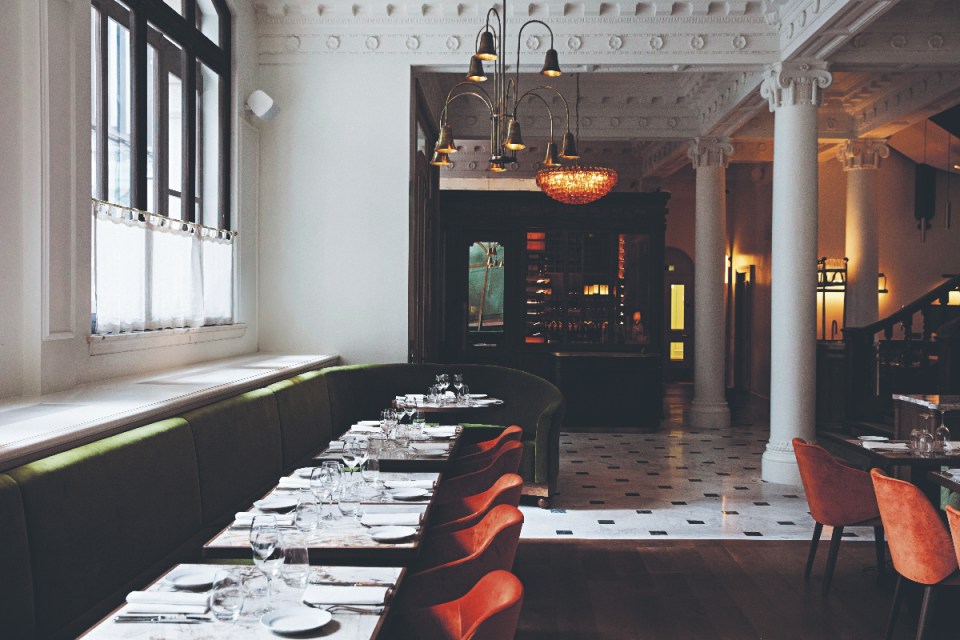 Campanelle pasta with toast served in a city restaurant setting, highlighting a culinary experience in urban dining.