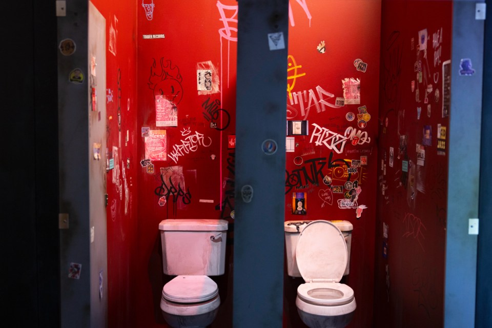 Recreation of club toilets at the V&A exhibition