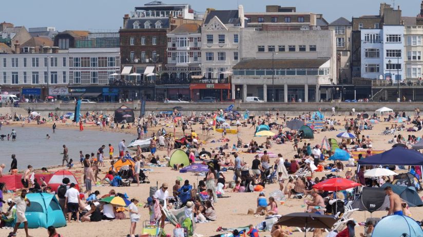 Sunny beach with clear blue waters, golden sands, and scattered seashells under a bright sky, ideal for a relaxing getaway.