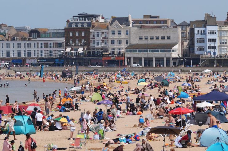 Sunny beach with clear blue waters, golden sands, and scattered seashells under a bright sky, ideal for a relaxing getaway.