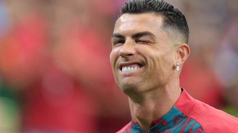 Cristiano Ronaldo celebrates a goal during the 2026 World Cup match on June 17, showcasing his iconic jersey and skills.