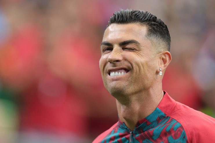 Cristiano Ronaldo celebrates a goal during the 2026 World Cup match on June 17, showcasing his iconic jersey and skills.