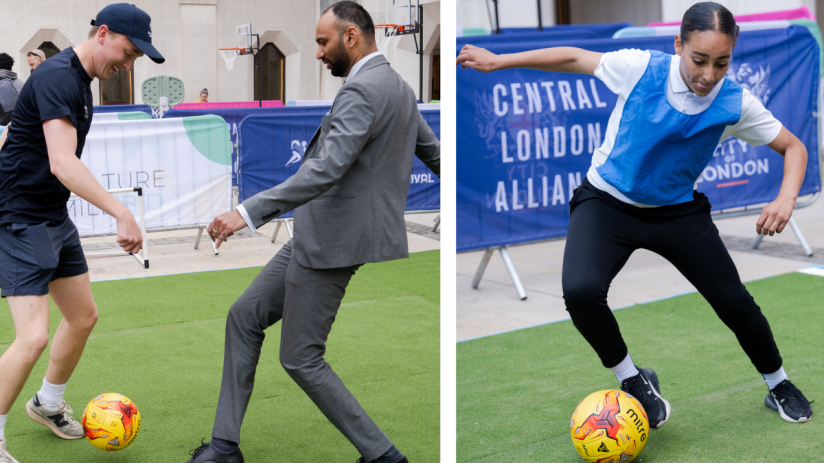 Panna football match in urban setting showcasing players skills and agility in a competitive city environment