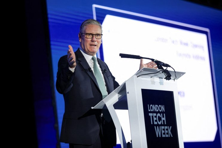 Keir Starmer speaking at London Tech Week conference, discussing innovation and technology advancements in the UK.