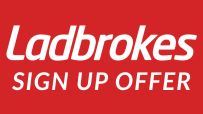Ladbrokes sign-up offer banner showcasing exclusive promotions and bonuses for new members on a vibrant background