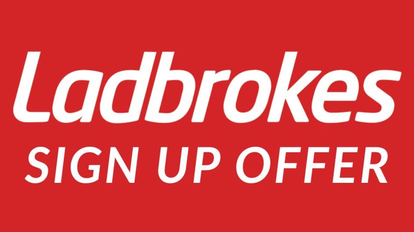 Ladbrokes sign-up offer banner showcasing exclusive promotions and bonuses for new members on a vibrant background