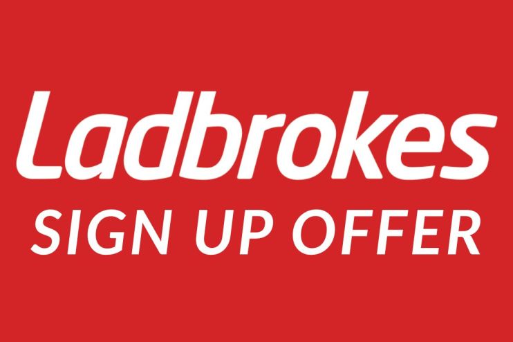 Ladbrokes sign-up offer banner showcasing exclusive promotions and bonuses for new members on a vibrant background