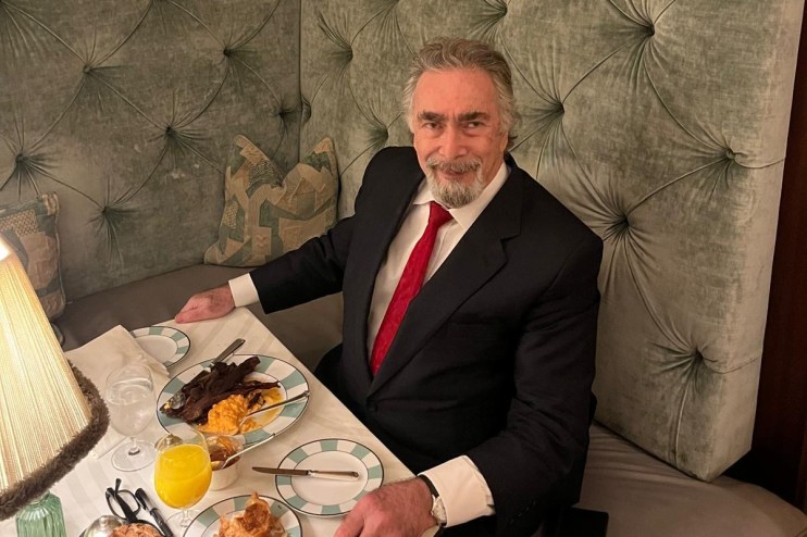 Peter Rosengard seated at his regular table in Claridges, Mayfair, showcasing his daily breakfast routine as a life insura...
