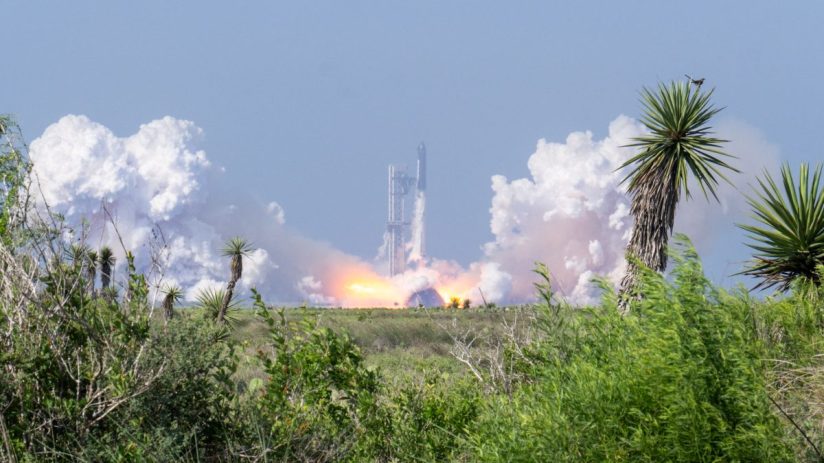 SpaceX Falcon 9 rocket launching into a clear sky during May 2026 mission, showcasing advanced aerospace technology
