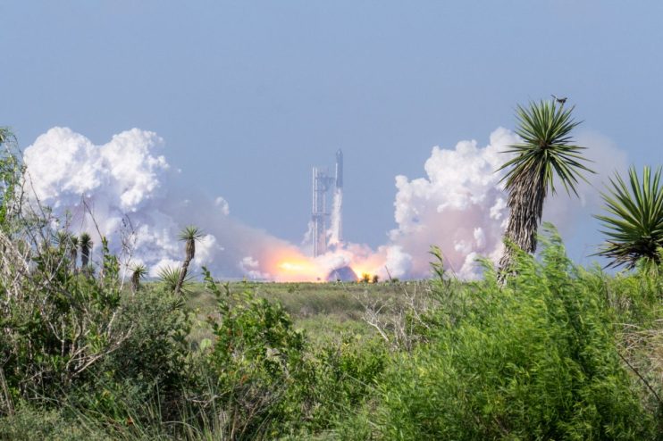 SpaceX Falcon 9 rocket launching into a clear sky during May 2026 mission, showcasing advanced aerospace technology