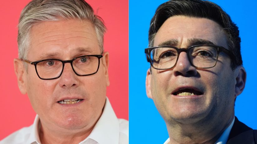 Keir Starmer and Andy Burnham in a heated debate, emphasizing political rivalry and leadership dynamics.