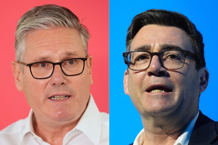 Keir Starmer and Andy Burnham in a heated debate, emphasizing political rivalry and leadership dynamics.