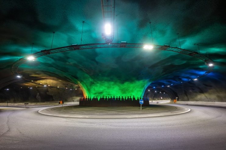 Underwater roundabout in the Eysturoy Tunnel, featuring modern engineering and design, credit Getty Images