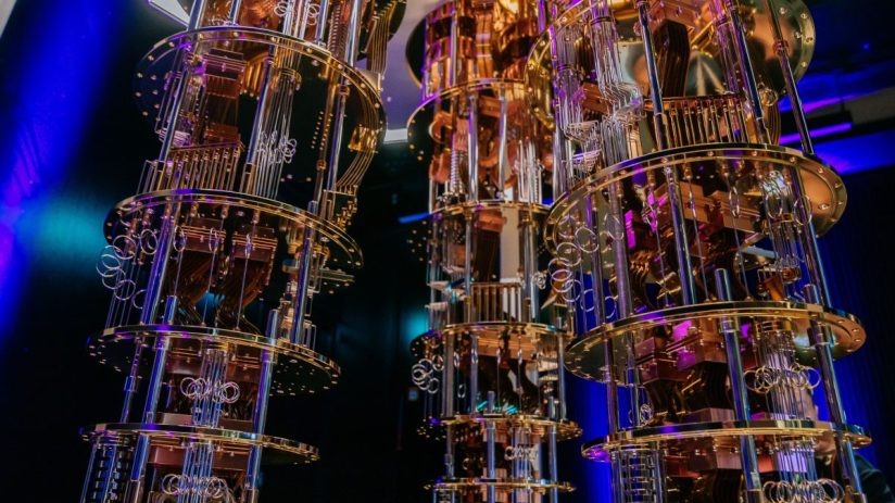 Advanced quantum computer with intricate circuits and glowing interface, illustrating cutting-edge technology innovations