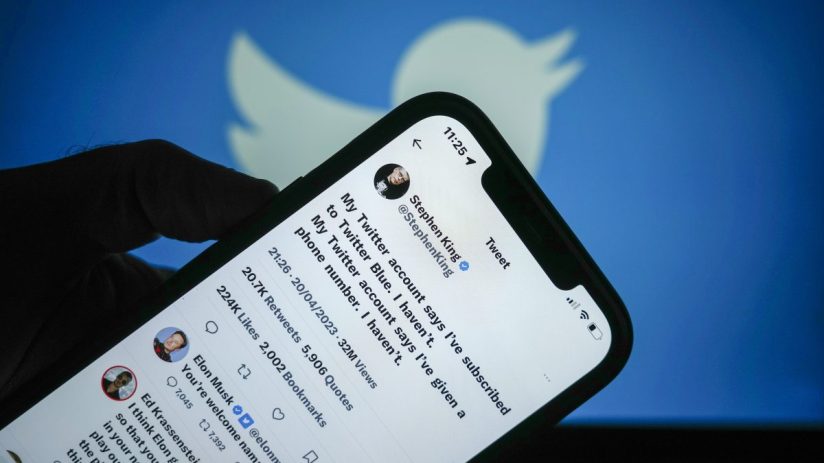 Twitter logo displayed on a digital screen, symbolizing its influential role in social media and online communication trends.