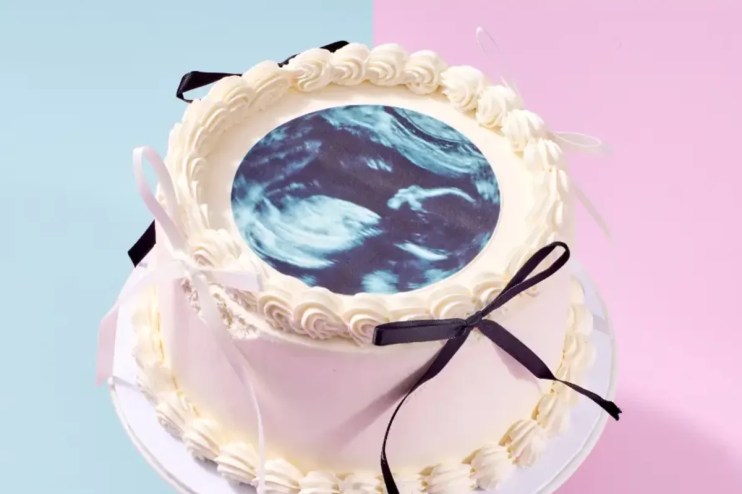Ultrasound cake from Cake Box bakery, contributing to record sales growth in UK market, displayed on a countertop