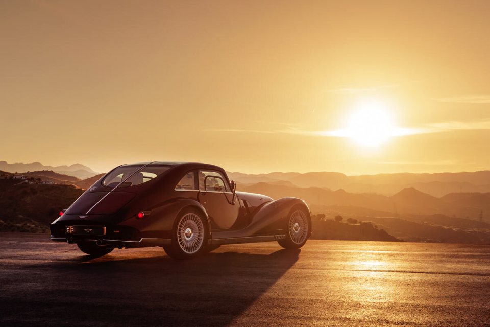 Morgan Midsummer Coupe 2 in a scenic setting, showcasing its elegant design and classic British craftsmanship.