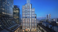 Exterior of 20 Ropemaker, a modern London office building, showcasing its sleek architecture and urban setting.