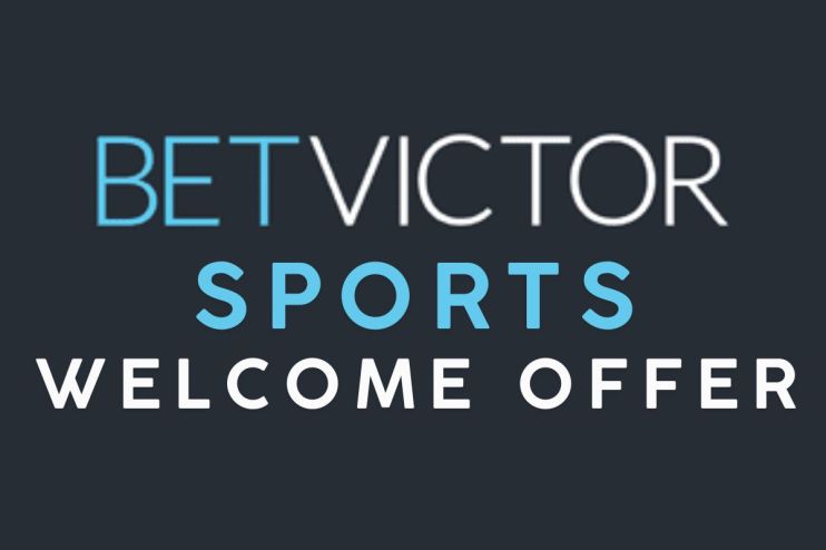 BetVictor Sports Welcome Offer text on a dark background, blue and white lettering