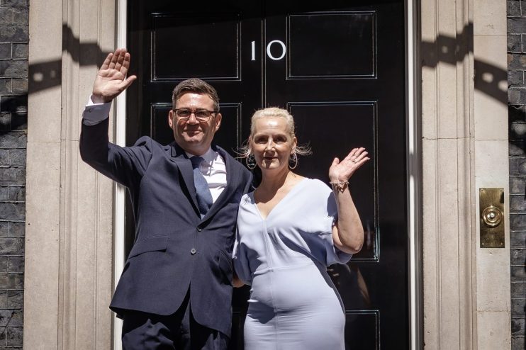 Andy Burnham, Mayor of Greater Manchester, stands outside 10 Downing Street.