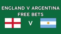 England vs Argentina rugby match promotional banner with free bets offer, featuring team logos and vibrant stadium background
