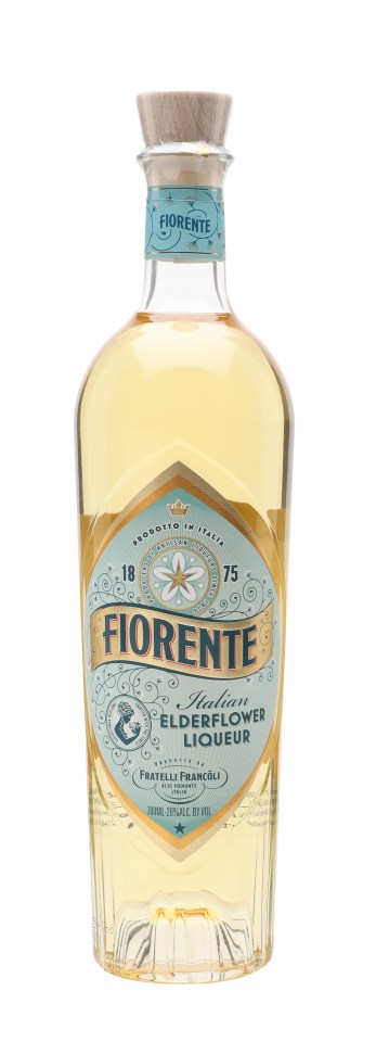 Fiorente Elderflower Liqueur bottle with elegant label design, showcasing premium ingredients and floral essence for gourm...