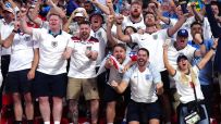 Exciting World Cup action as players compete energetically on the field, showcasing intense athleticism and global sportsm...