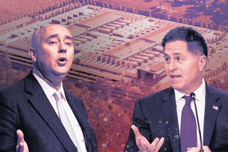 Dell Technologies CEO Michael Dell and Johnson discussing AI pathfinder with data center in background