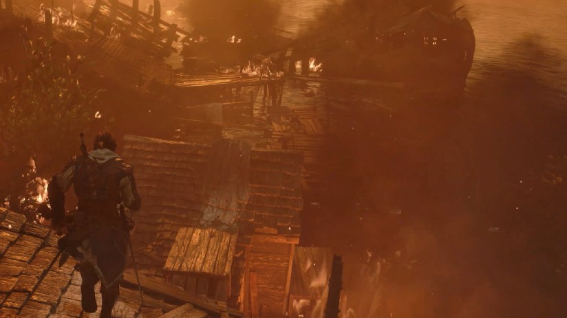 Assassins Creed Black Flag resynced scene featuring dramatic fire effects in a nighttime naval battle setting