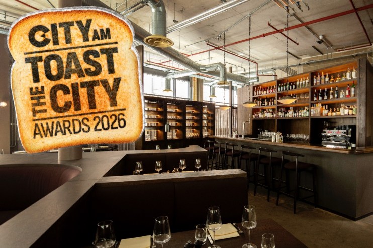 CITY AM Toast the City Awards 2026 logo superimposed over an upscale bar and restaurant interior.