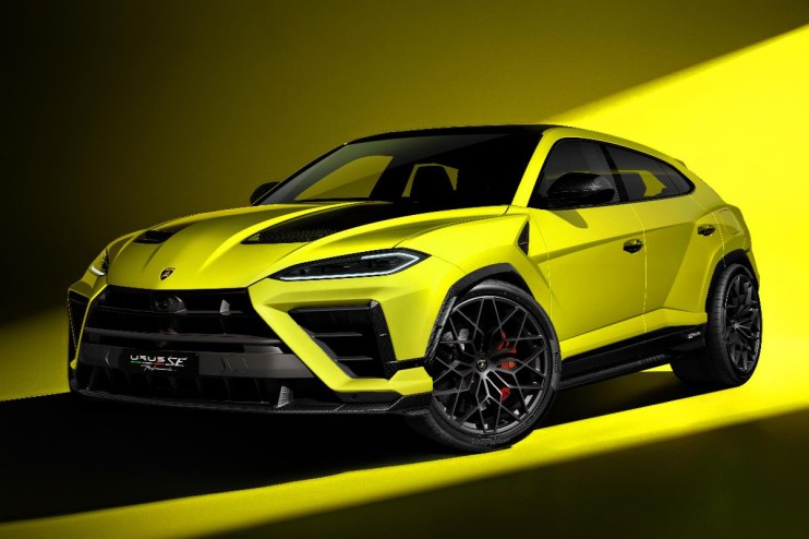 Lamborghini Urus luxury SUV in motion, showcasing sleek design and performance on a scenic road for a news feature