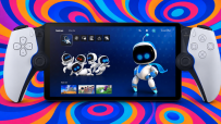 PlayStation Portal handheld device showcasing sleek design and advanced gaming features against a modern backdrop.